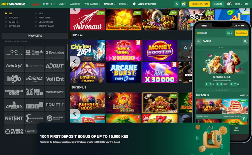 Betwinner Casino Slots and Welcome Bonus Banner
